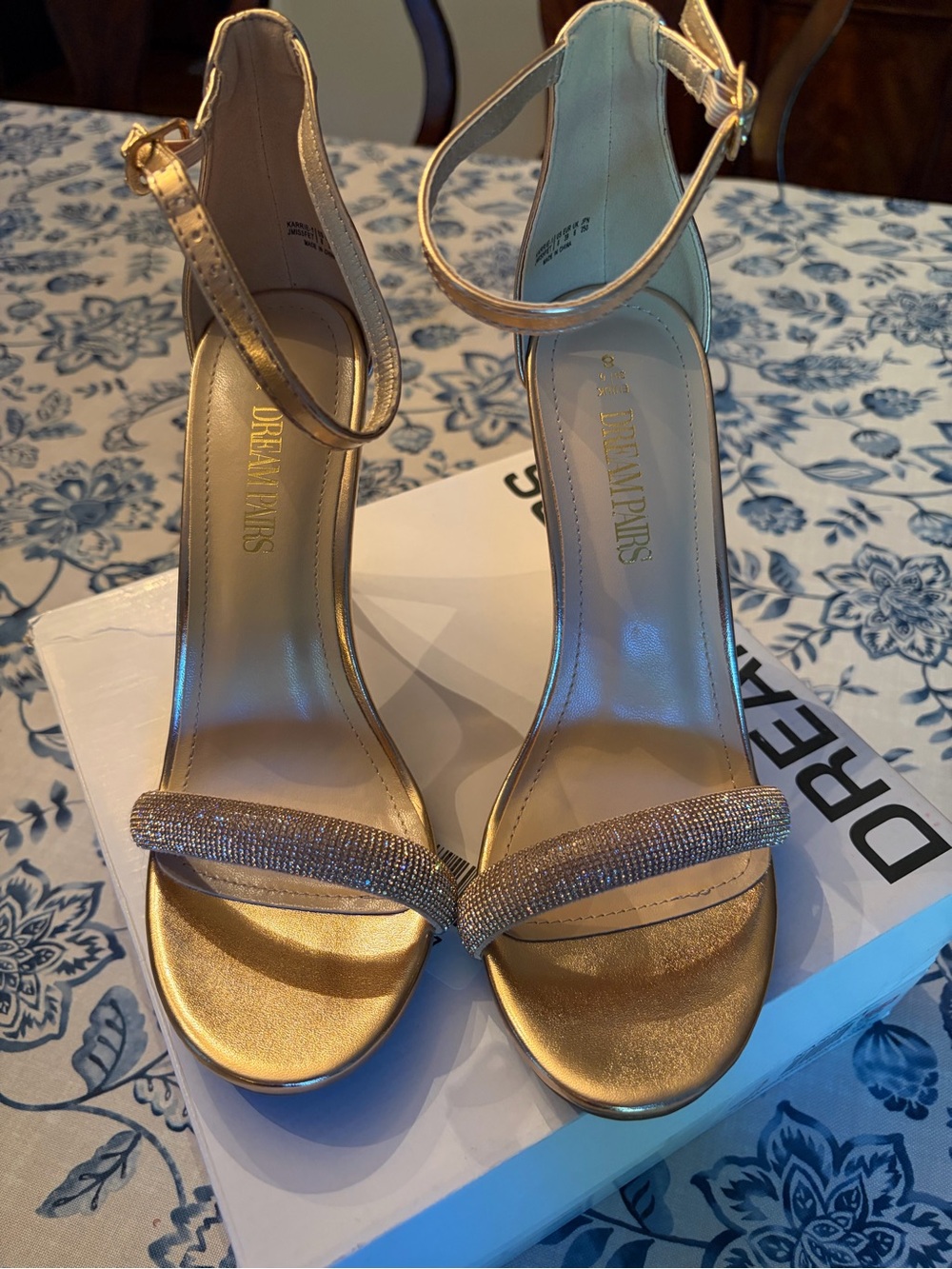 Dream Pairs Gold Rhinestone Ankle-Strap Heels